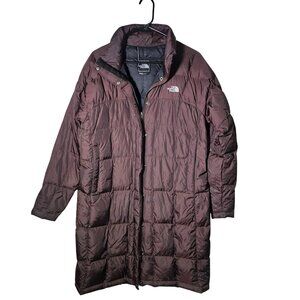 VTG The North Face Womens Long Puffer Coat L/G Brown Nylon Down Winter Jacket
